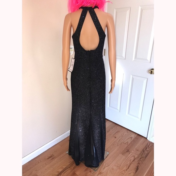 NE Nightway Black + Silver Glitter Knit Teardrop Gown - Picture 6 of 7